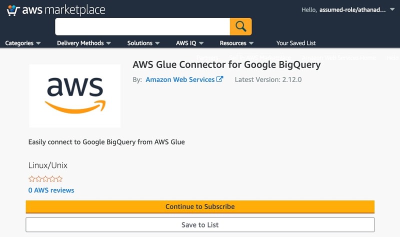 BigQuery to Redshift | Subscribing to the BigQuery Glue Connector